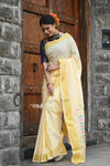 Raaga~ Traditional Handloom Pure Cotton Pastel Yellow Paithani with Traditional Pallu