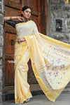 Raaga~ Traditional Handloom Pure Cotton Pastel Yellow Paithani with Traditional Pallu