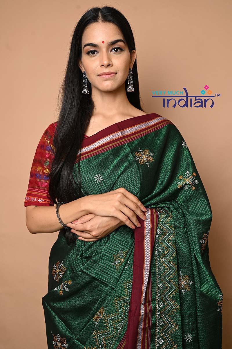 Punarjeevana Red-Mustard Border Reversible Patteda Anchu – Okhaistore