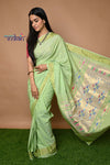 Cottton Paithani - Handloom Fresh Pista Green Paithani with Traditional Double Pallu