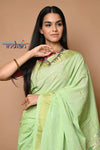 Cottton Paithani - Handloom Fresh Pista Green Paithani with Traditional Double Pallu