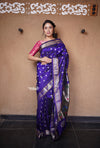 Rajsi~ Authentic Pure Silk Handloom Maharani Paithani - Deep Indigo Blue with Silver Zari, High Quality Silk