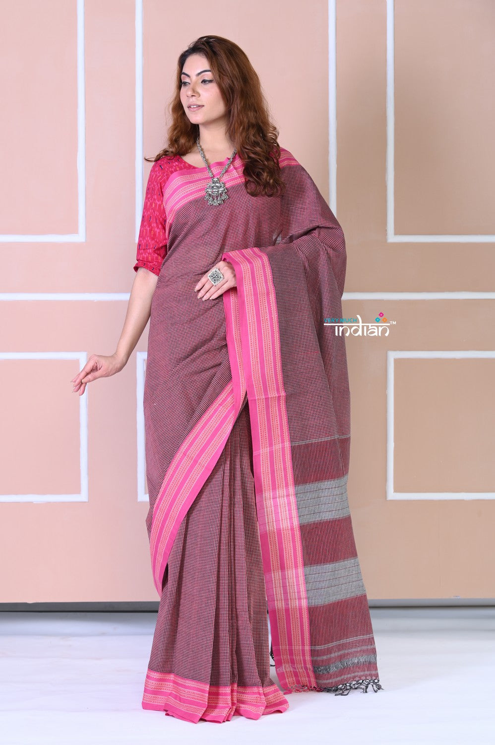 Red & Maroon Handloom Kanchi Cotton Saree