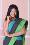 Traditional Patteda Anchu Ilkal Handloom Saree~Black With Blue And Green Border