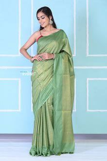  Exquisite Teal Green Cotton Viscose Saree With Beautiful Brocade Zari Work.