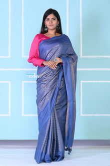  Exquisite Teal Blue Cotton Viscose Saree With Beautiful Brocade Zari Work.