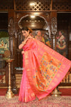 ROYAL WEAVE! Authentic Pure Silk Handloom Maharani Paithani With Exclusive Maharani Pallu - Neon Pink