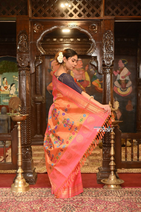 ROYAL WEAVE! Authentic Pure Silk Handloom Maharani Paithani With Exclusive Maharani Pallu - Neon Pink