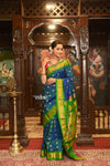 ROYAL WEAVE! Authentic Pure Silk Handloom Maharani Paithani - Peacock Blue with Green