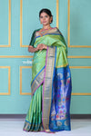 ROYAL WEAVE!Authentic Pure Silk Handloom Sea Green Meenawork Maharani Paithani with exclusive Peacock Pallu.