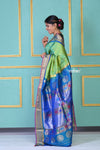 ROYAL WEAVE!Authentic Pure Silk Handloom Sea Green Meenawork Maharani Paithani with exclusive Peacock Pallu.