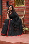 Saadgi ~Pure Cotton Handloom Sarees with Intricate Borders ~ Black