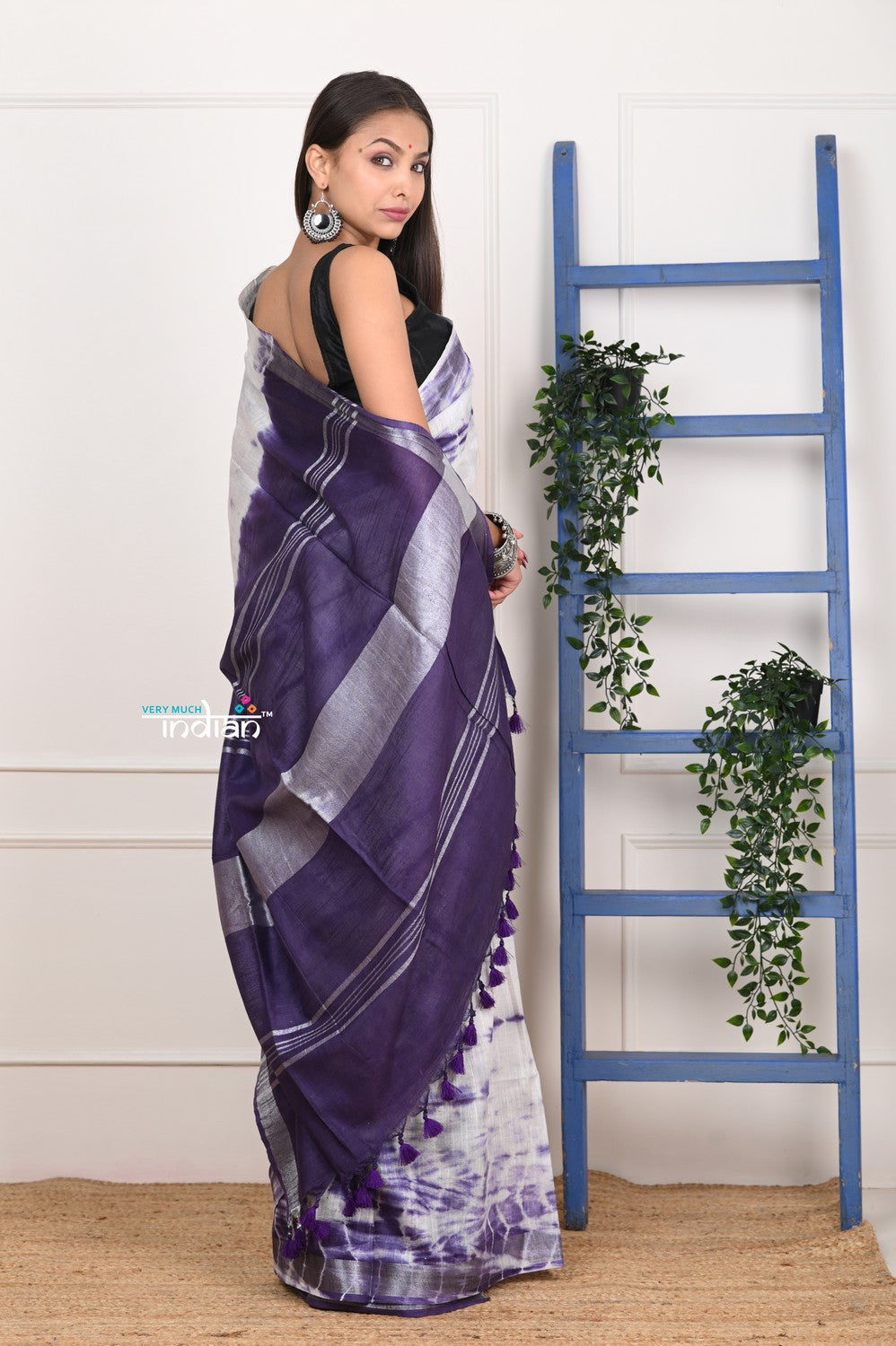 Purple Handloom Bengal Tussar Cotton Silver Zari Stripe Design Saree -  Luxurionworld – Luxurion World