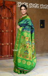 Rajsi~ Pure Silk Handloom - Maharani Paithani in Dual Tone Blue Green with Rich Lime Green Silk Border