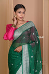 Pehal~ EXCLUSIVE! Pine Green Khaddi Georegette Saree