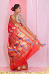 Pehal~Traditional Peach Pink Pure Silk Paithani with Orange Border & Traditional 30 Peacock Pallu (By Govt Certified Weavers)