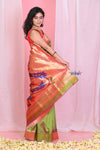 Pehal~EXCLUSIVE!Dual Tone Olive Green Pink Muniya Border Paithani Pure Silk with Peacocks Pallu