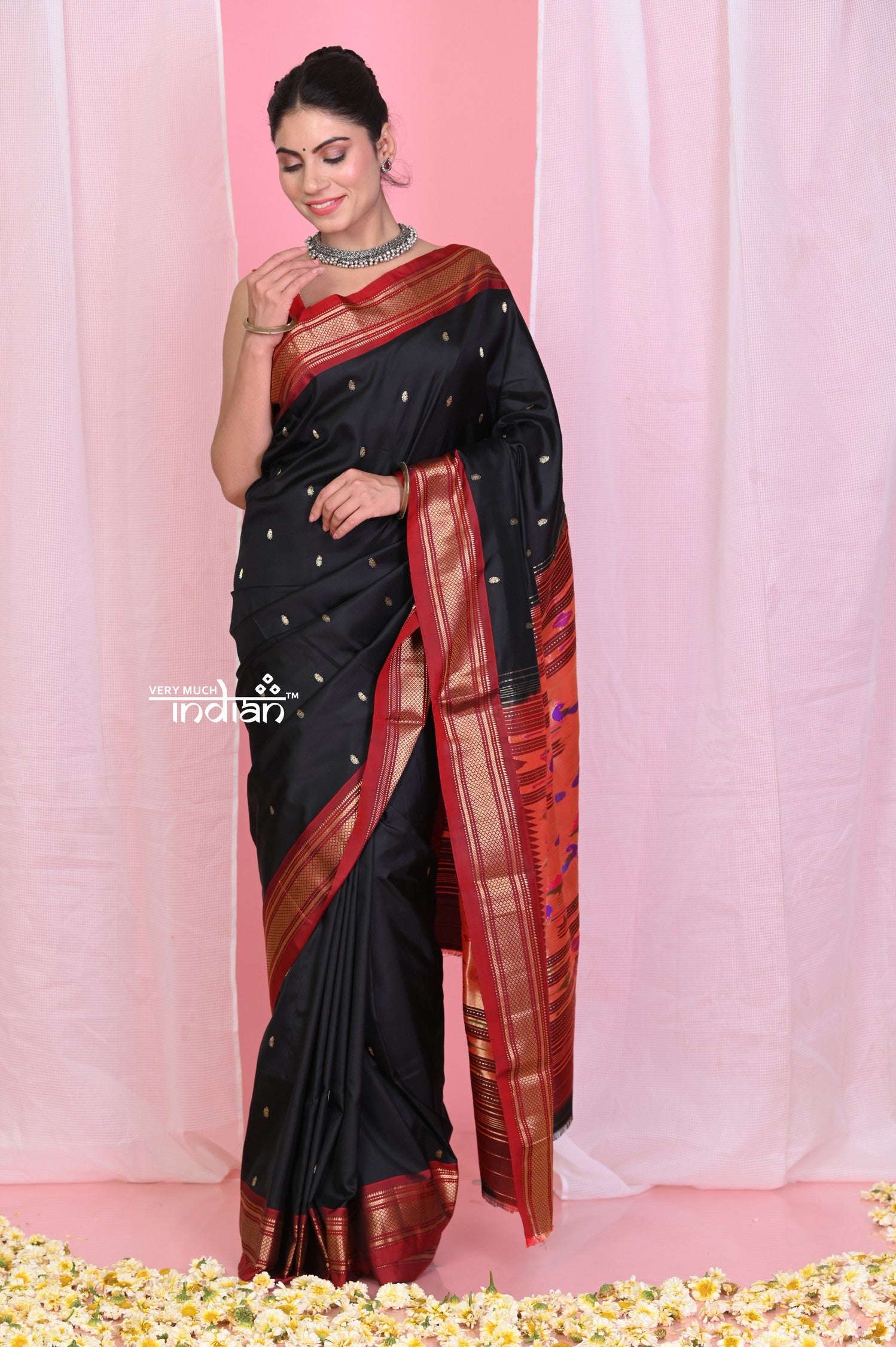 Red & Black Designer Embroidered Silk Wedding Saree | Party wear sarees  online, Party wear sarees, Red saree blouse