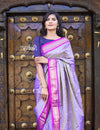 Elegant Traditional Pure Silk Handloom Paithani ~ Dual Tone Lavender with Purplish Pink Border