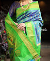 Utsaav ~ Authentic Handloom Pure Silk Maharani Paithani - Beautiful Dual Tone Blue with Fresh Green Border and Pallu