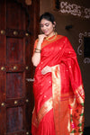 The Exclusive ~ Muniya Border Paithani in Bright Red and Gold Border and Grand Pallu, High Quality Weaving