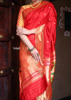 The Exclusive ~ Muniya Border Paithani in Bright Red and Gold Border and Grand Pallu, High Quality Weaving