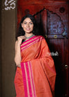 Handloom Cotton Silk Ilkal Saree with Pure Resham Pallu - Coral with Rose Pink Border