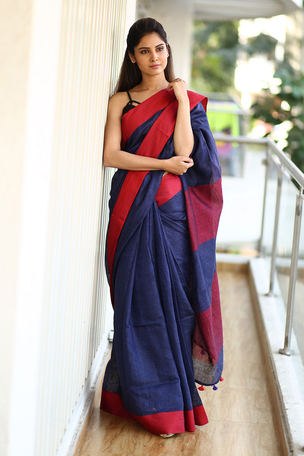 Buy Sky Blue Linen Saree online-Karagiri – Karagiri Global