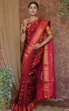 Pure Silk Handloom Maharani Paithani -Maroon Saree With Pink Border And Chakra Buttis