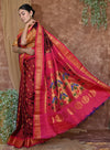 Pure Silk Handloom Maharani Paithani -Maroon Saree With Pink Border And Chakra Buttis