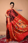 Pure Silk Handloom Maharani Paithani - Brown with Red Border and Floral buttis