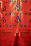 Pure Silk Handloom Maharani Paithani - Brown with Red Border and Floral buttis