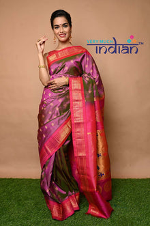  Pure Silk Handloom Maharani Paithani - Dual Tone Pink Saree with Gold and Pink Border