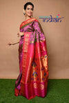 Pure Silk Handloom Maharani Paithani - Dual Tone Pink Saree with Gold and Pink Border