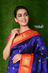 Shop  Pure Silk Handloom Maharani Paithani - Royal Blue with Red Border