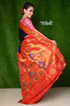 Vintage  Pure Silk Handloom Maharani Paithani - Royal Blue with Red Border