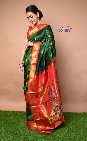 Special Offer Plain Silk Dark Green Saree With Weaved Border|SARV146832