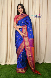  Traditional Handloom Maharani Paithani - Ink Blue with Purple Border and Royal Pallu