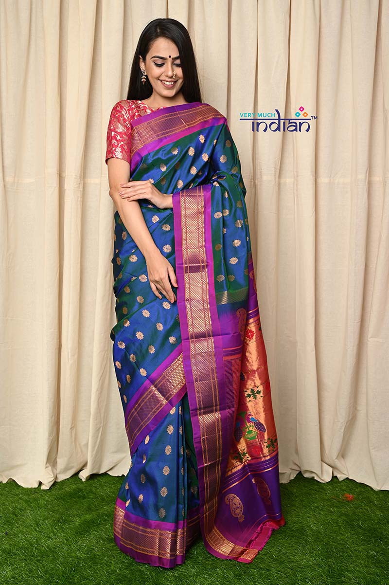 Port Purple Zari Woven Paithani Saree – MySilkLove