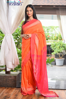  Handloom Soft Cotton Orange Weave with Peach Border