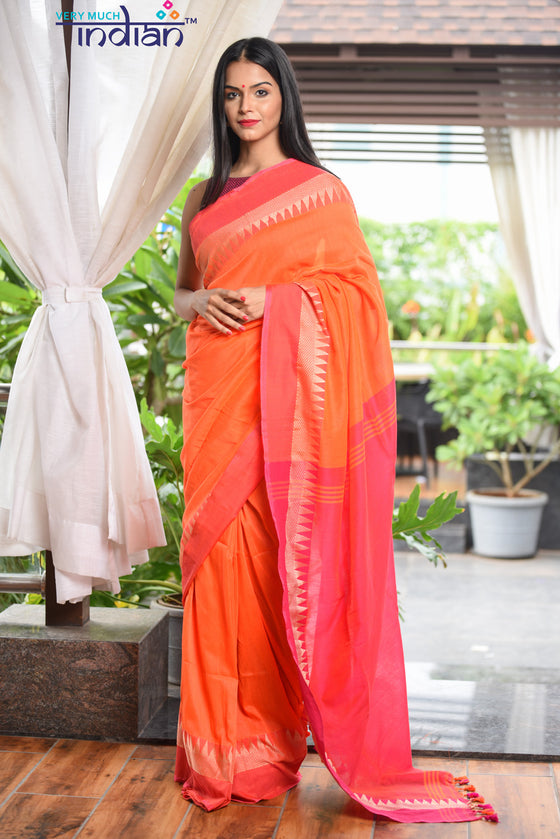 Handloom Soft Cotton Orange Weave with Peach Border