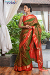 Buy Paithani Sarees Online - Pure Silk Yeola Handloom Green & Red Dual Tone Paithani saree with Double Pallu - Very Much Indian